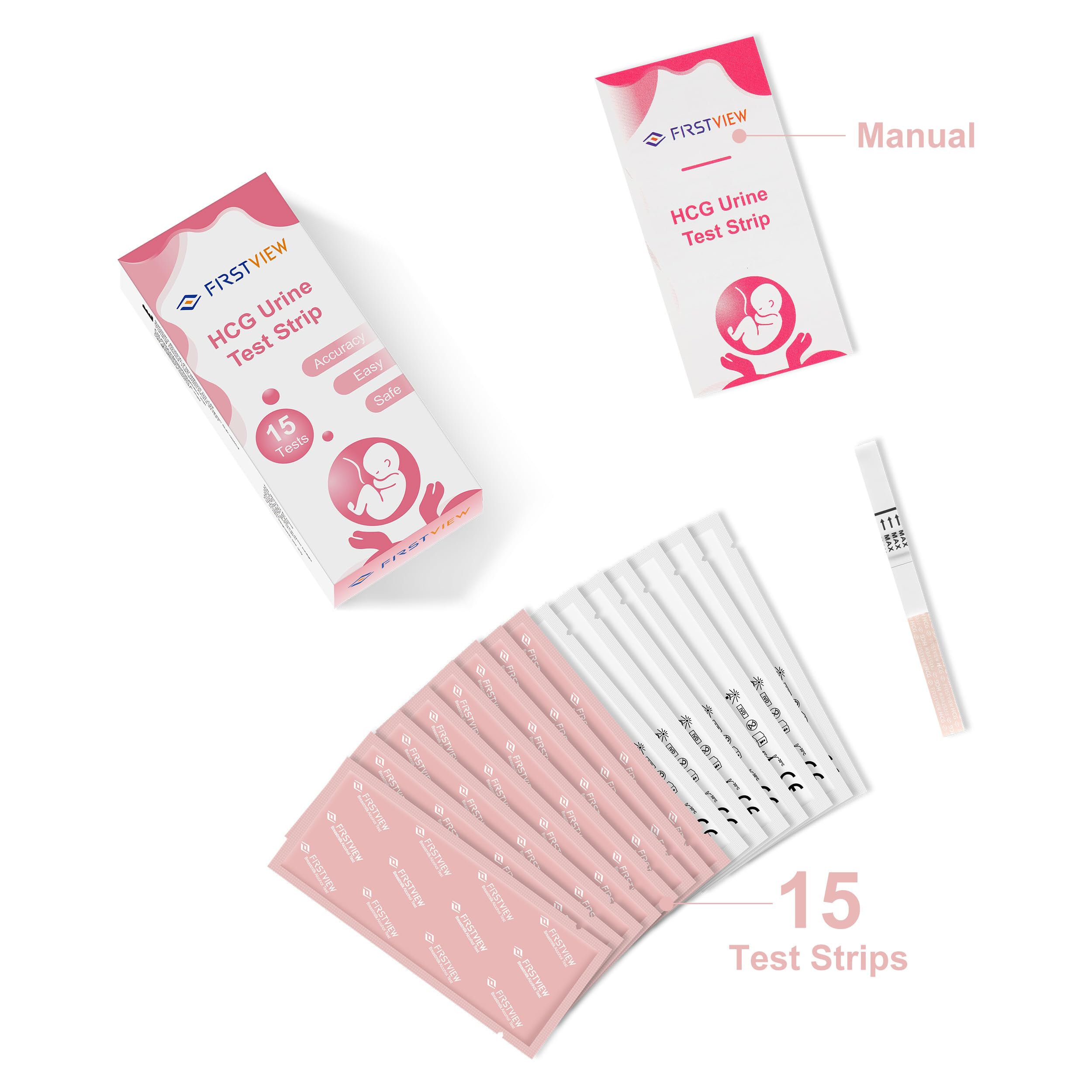 Package opened to reveal 15 individually sealed pregnancy test strips