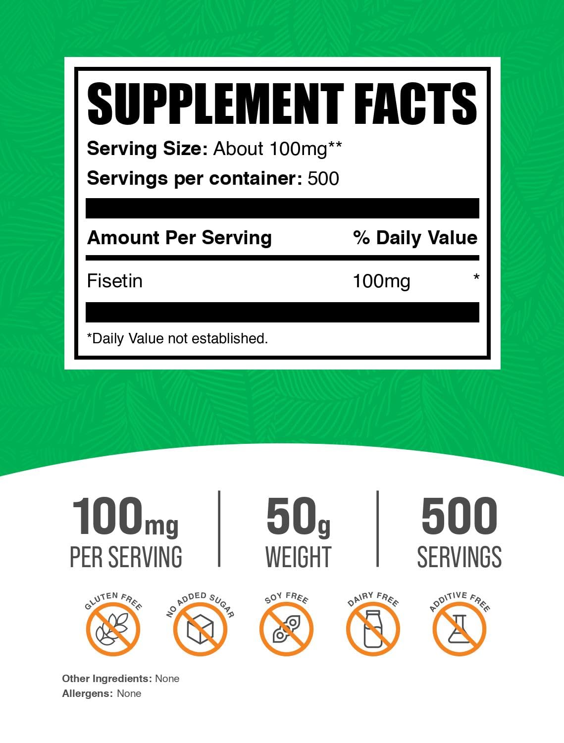 Fisetin powder 100mg BulkSupplements branding