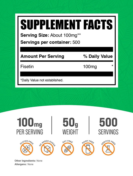 Fisetin powder 100mg BulkSupplements branding