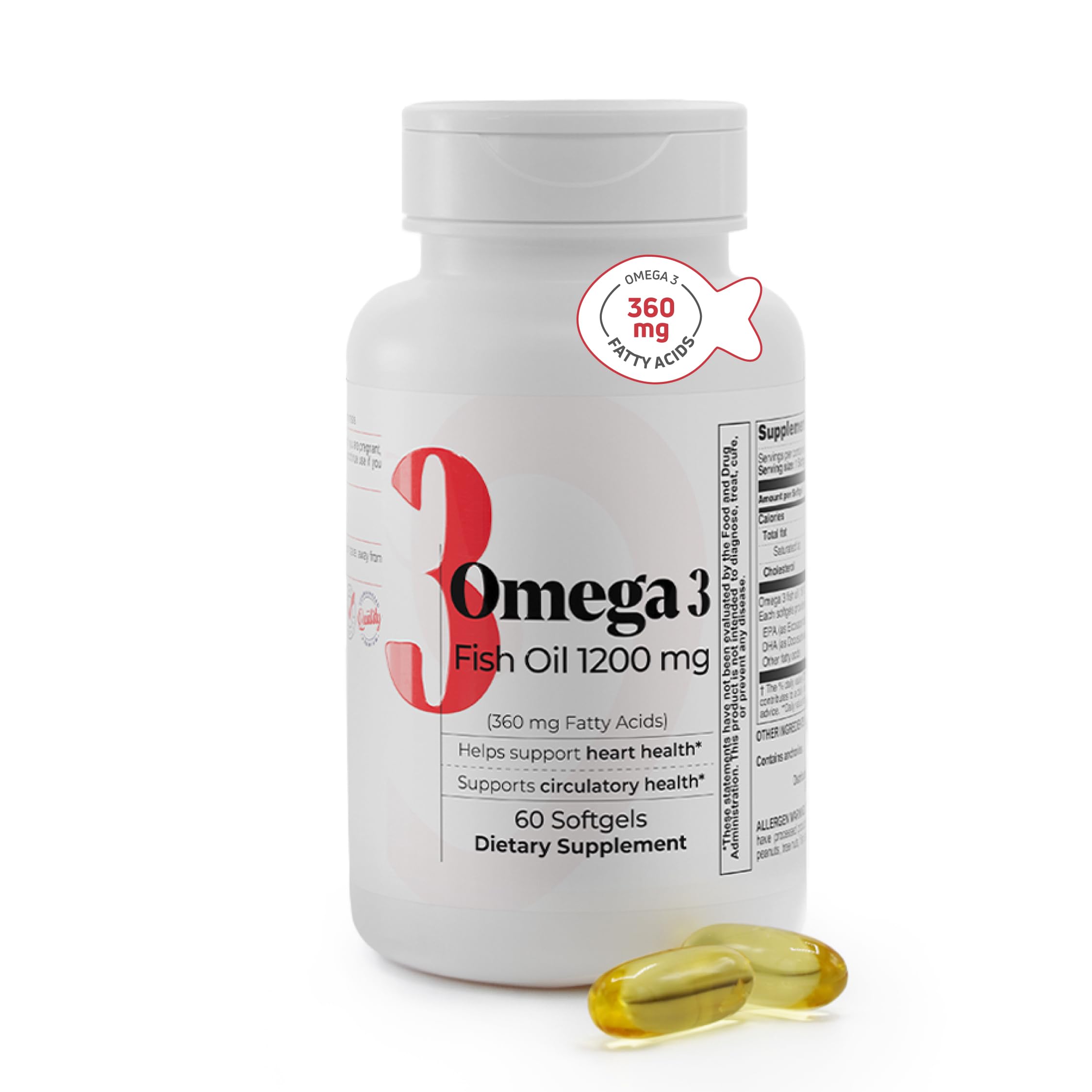 Fish Oil 1200 mg bottle with 360 mg Omega-3 per serving