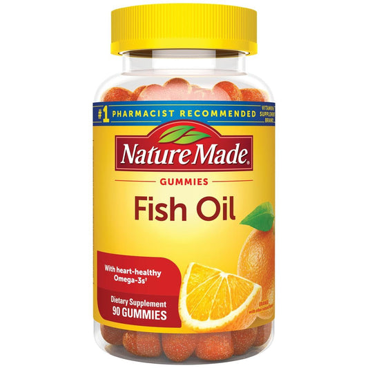 Nature Made Fish Oil Gummies bottle with strawberry, lemon and orange flavors – 90 softgels