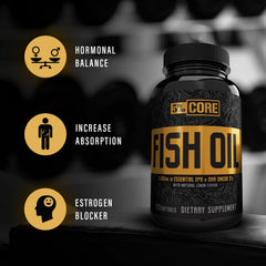 Three fish oil softgel capsules illustrating EPA and DHA content