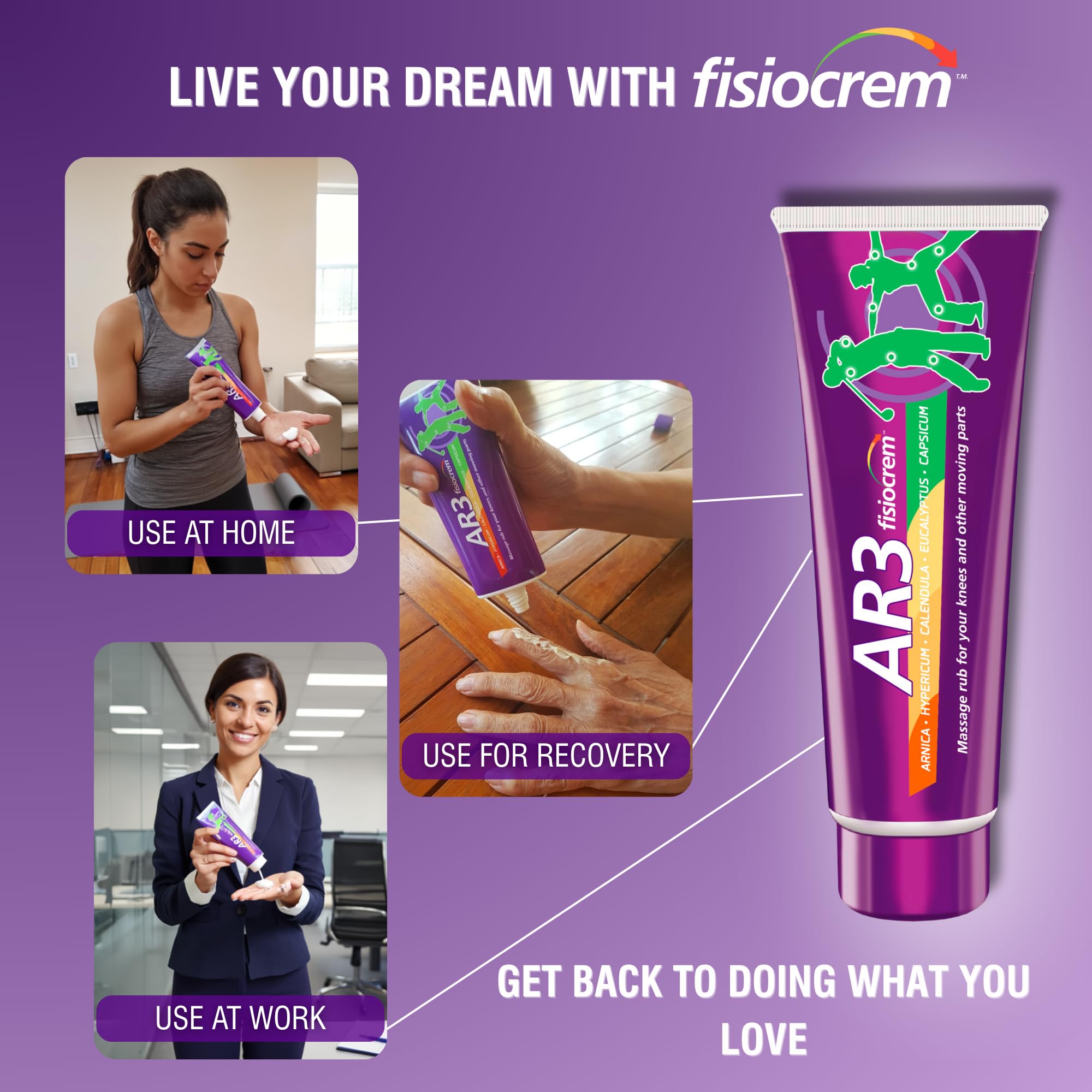 Knee being massaged with Fisiocrem AR3