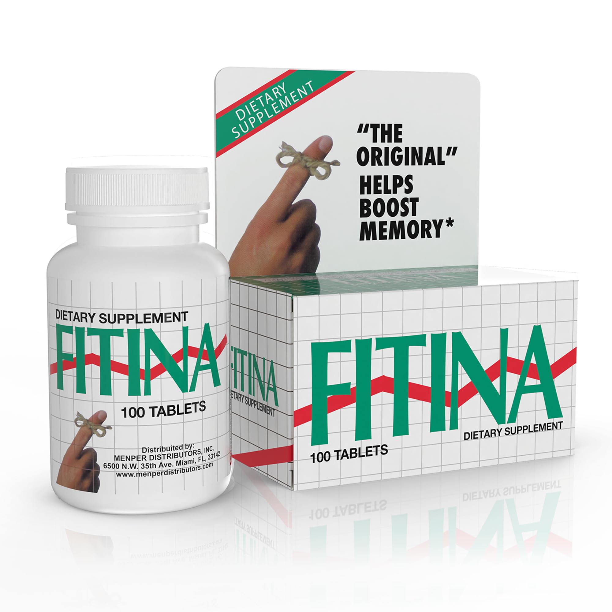 FITINA Brain Supplement bottle and tablets on white background
