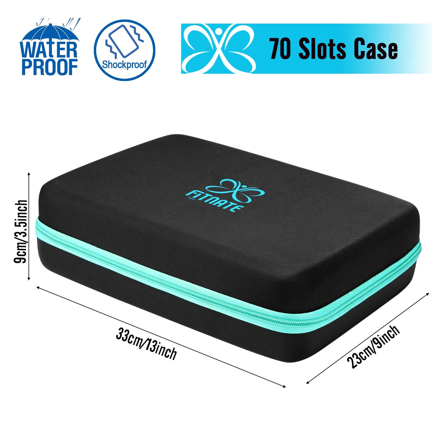 Blue essential oils case with zipper - side angle
