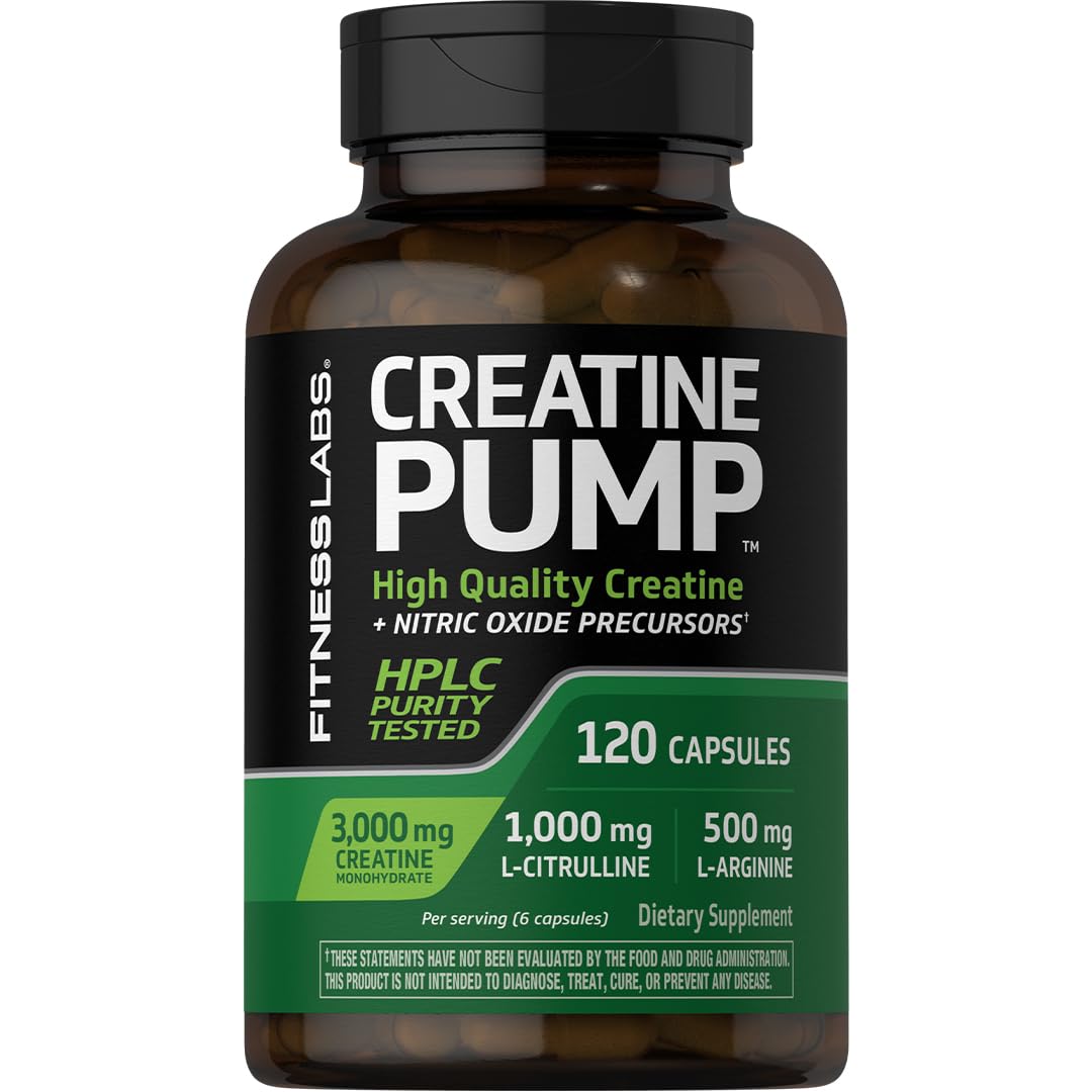 Fitness Labs Creatine Capsules bottle front with 120-count