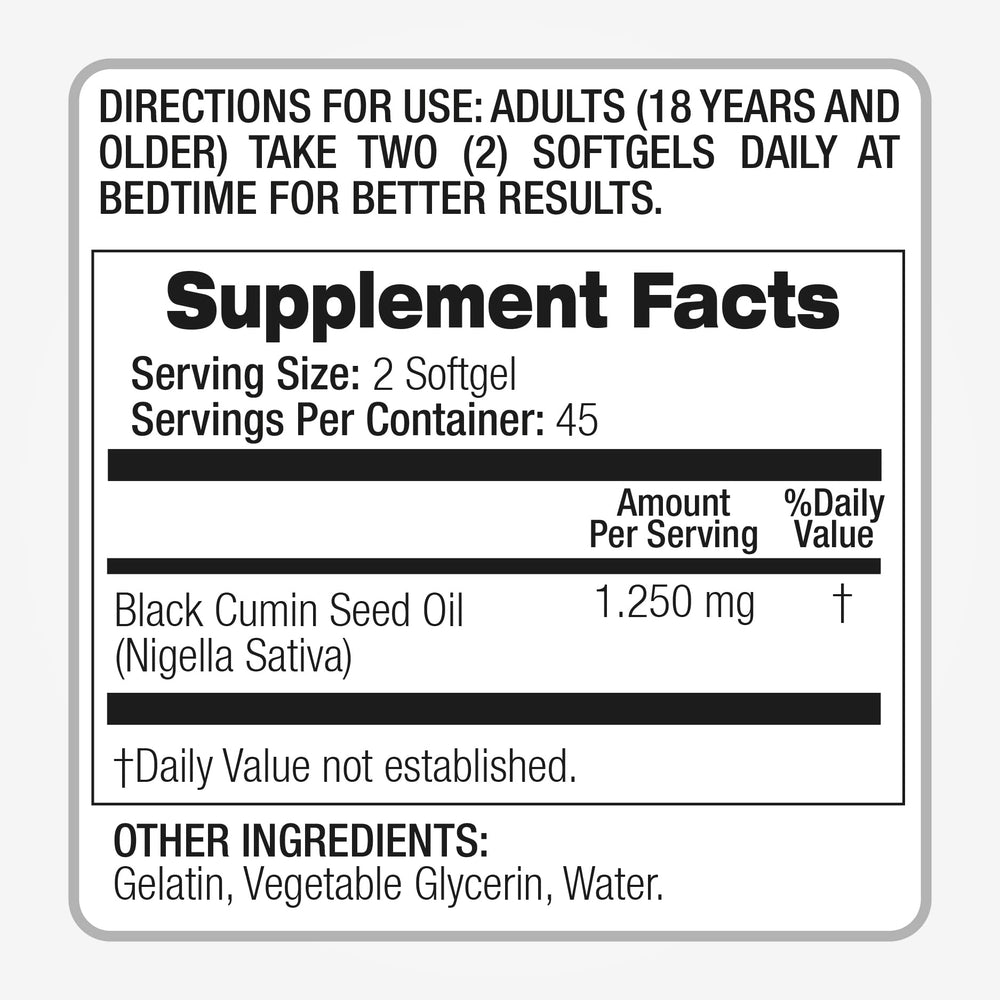 Black Seed Oil softgel capsules packaging and bottle