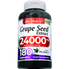 Grape seed extract capsules displayed beside the bottle
