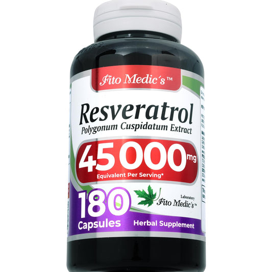 Close-up of FITO MEDIC'S Lab Resveratrol bottle label