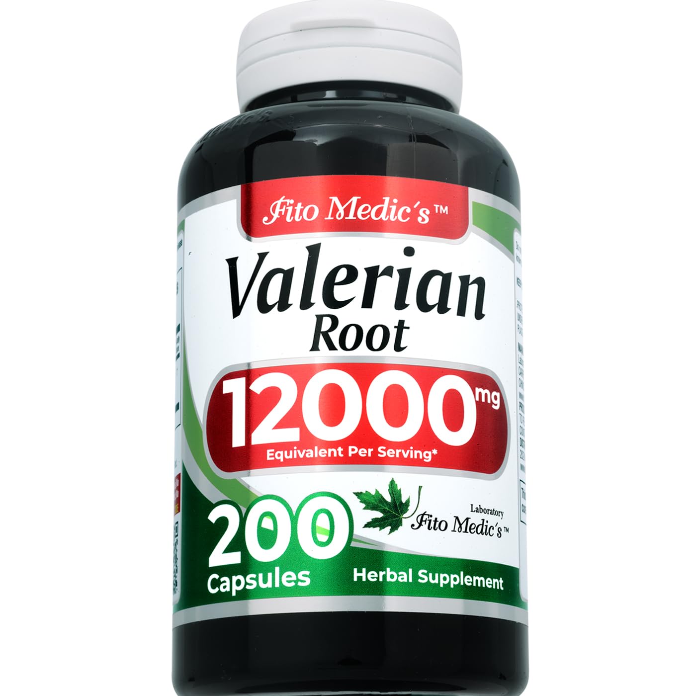 Close-up of the Valerian Root Capsules label showing 200 capsules
