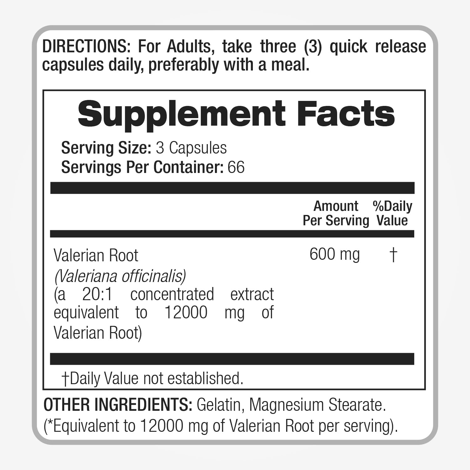 Valerian Root Capsules displayed in bottle
