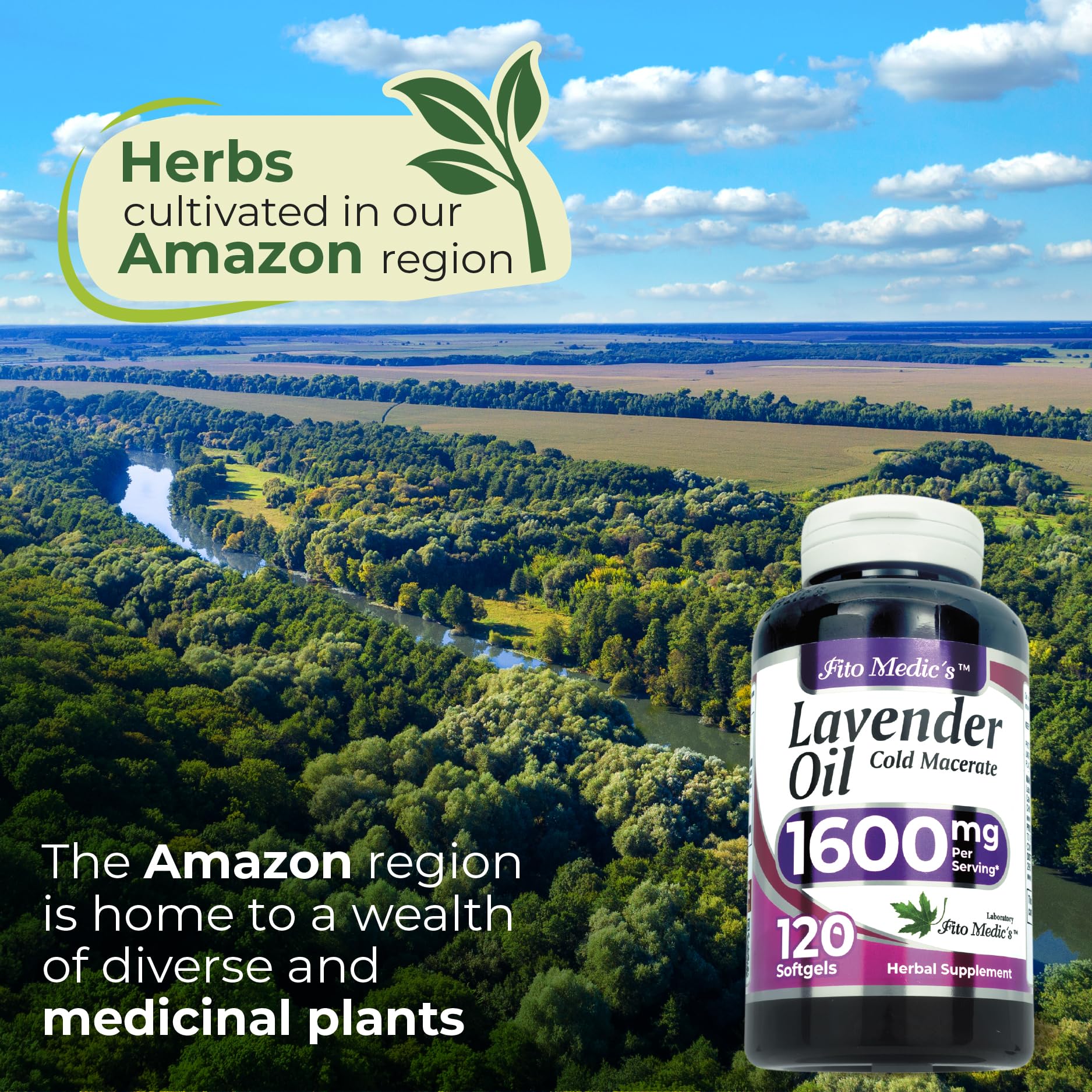 Front view of FITO MEDIC'S Lab Lavender Pills bottle with label