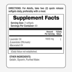 Bottle insert highlighting 120 soft gels and 1600 mg