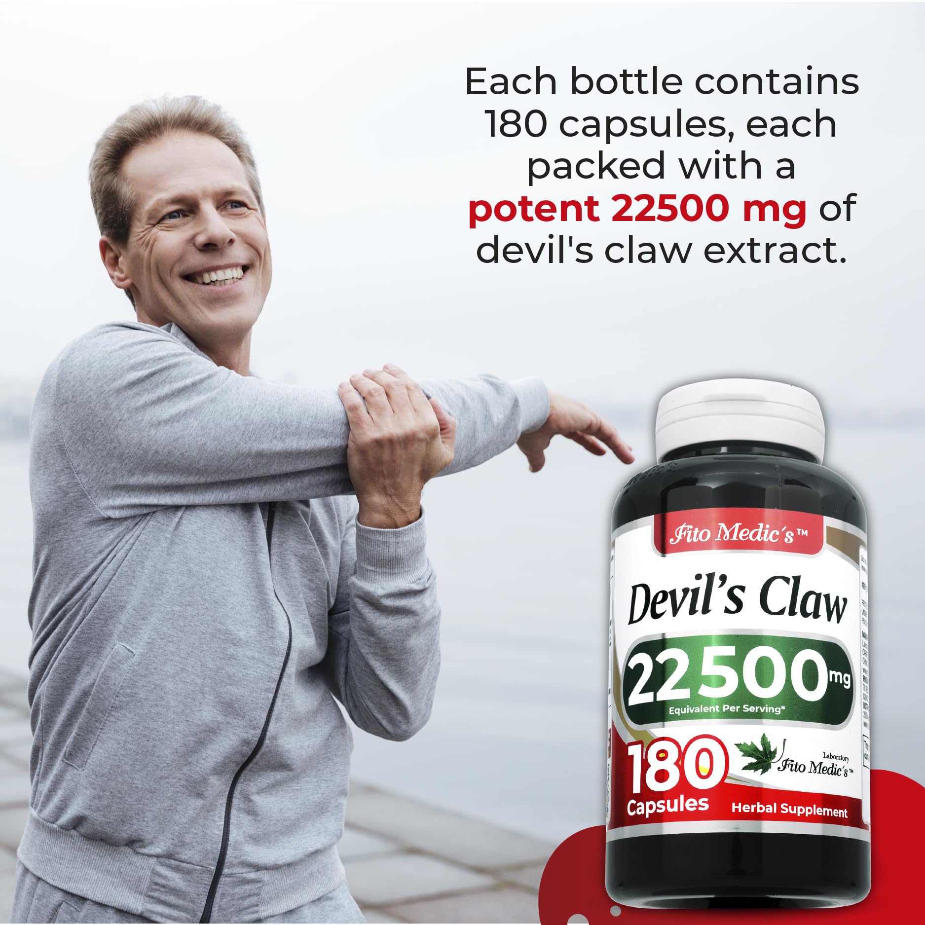 Angled close-up of Devils Claw capsules