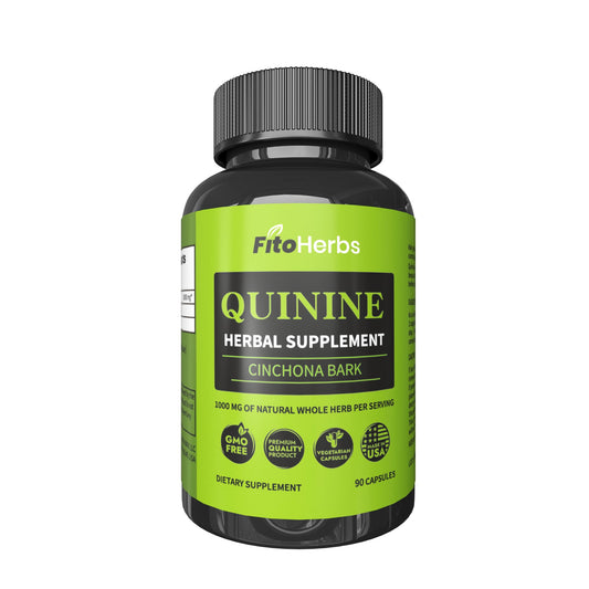 Bottle of FitoHerbs Quinine Cinchona Bark 1000mg vegan capsules