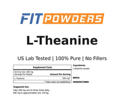 Gluten-free, non-GMO and vegan labeling on L-Theanine powder packaging