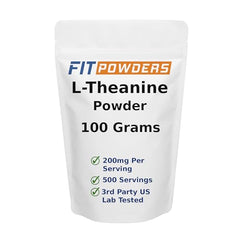 Front view of FitPowders L-Theanine Powder 100g bottle