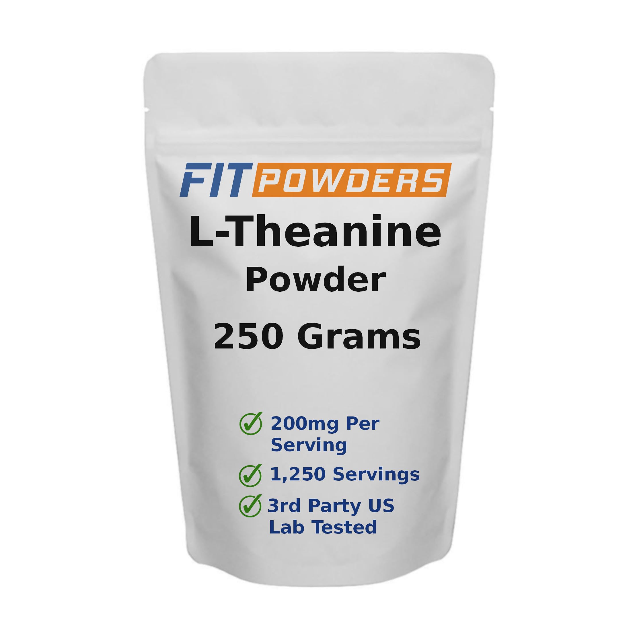 FitPowders L-Theanine Powder 250g container with scoop