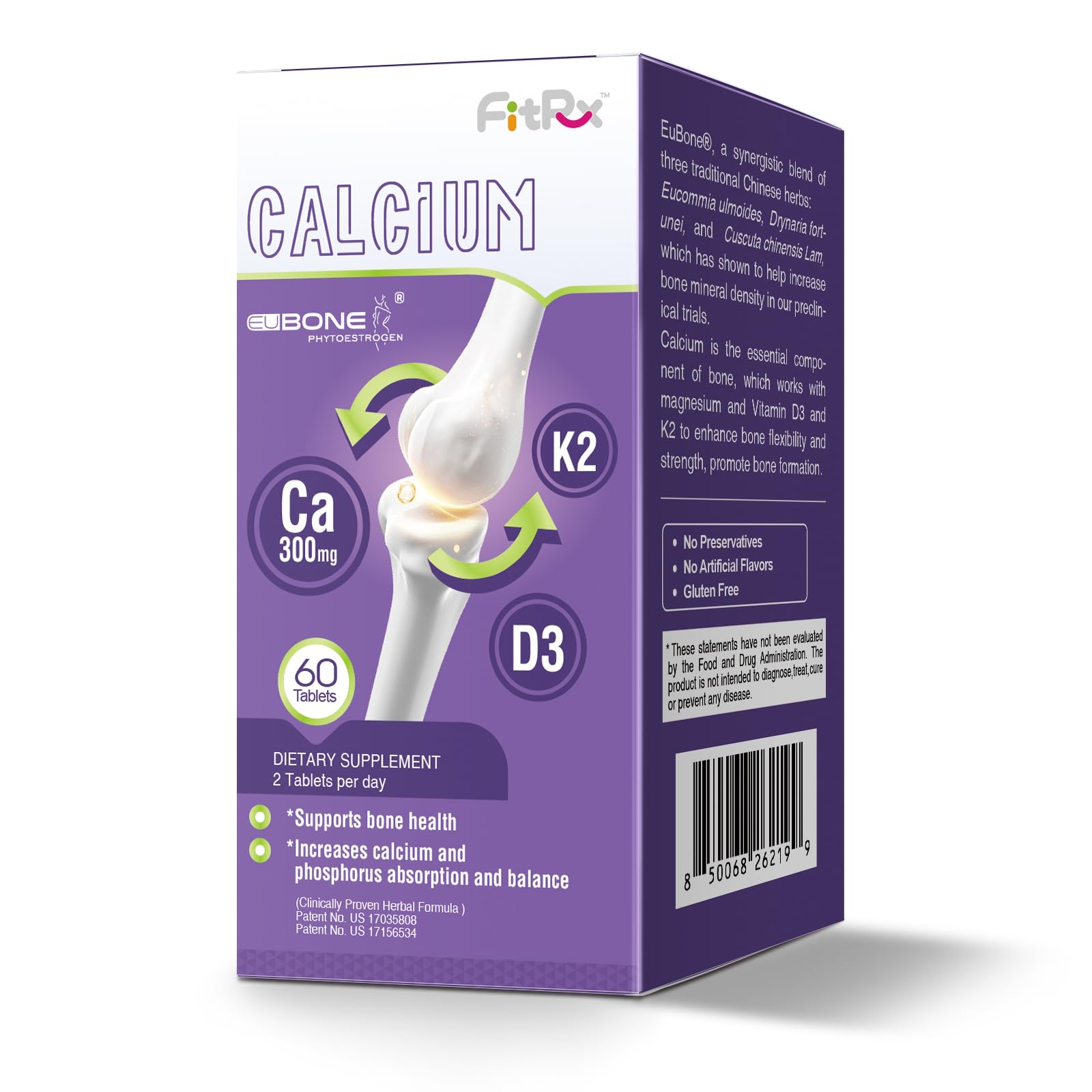 FitRx EuBone bottle showing calcium, magnesium, D3 and K2 ingredients