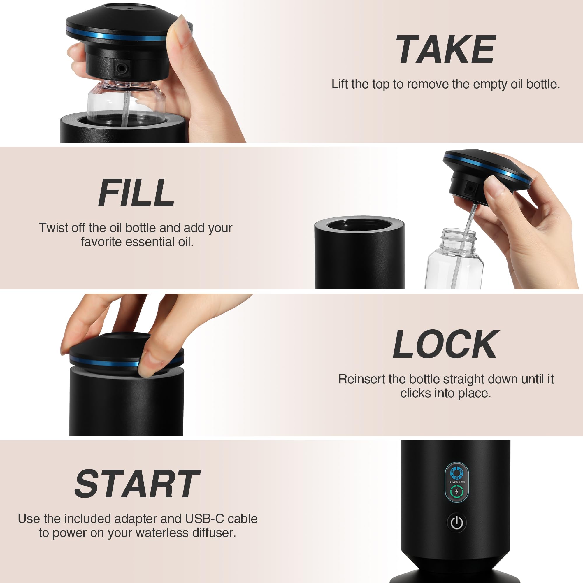 Five essential oil bottles included