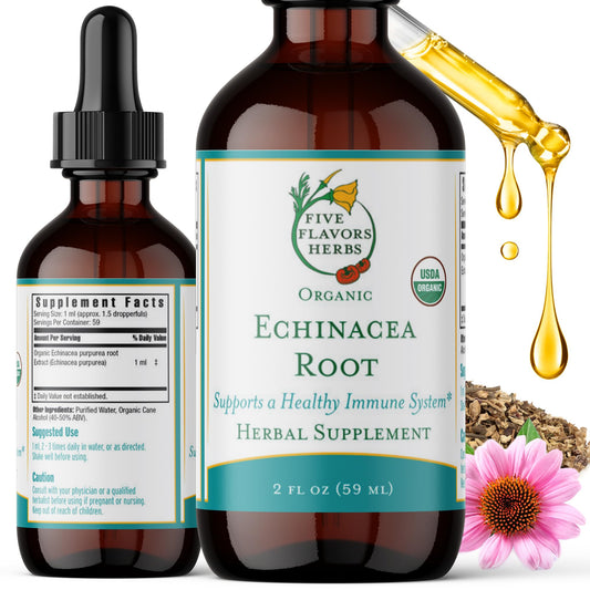 Bottle of FIVE FLAVORS HERBS Echinacea Root Tincture with dropper (2 oz)