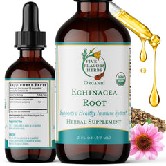 Bottle of FIVE FLAVORS HERBS Echinacea Root Tincture with dropper (2 oz)