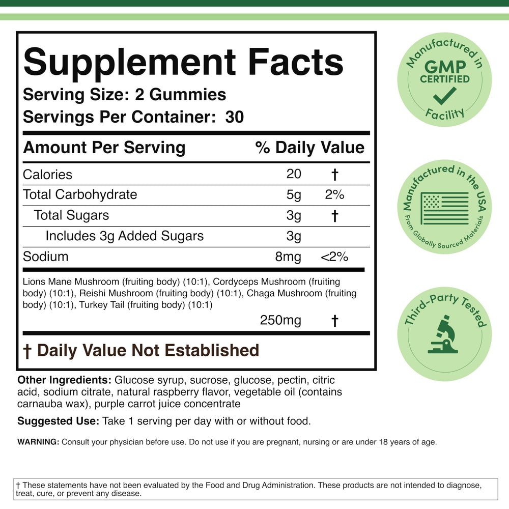 Five mushroom extracts 10:1, 250mg per serving