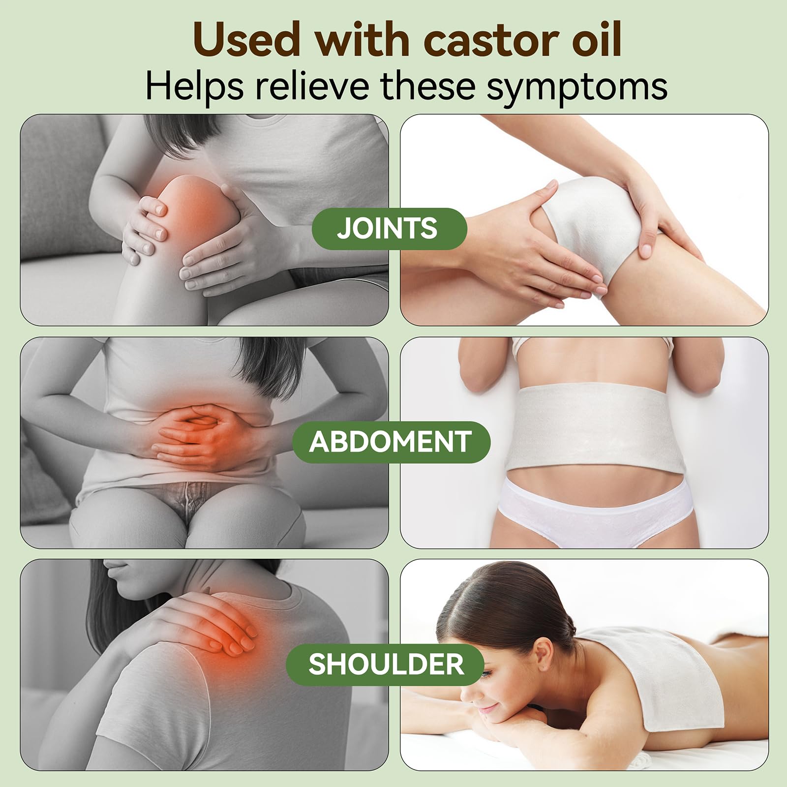 All five-pack castor oil pack wrap components displayed together