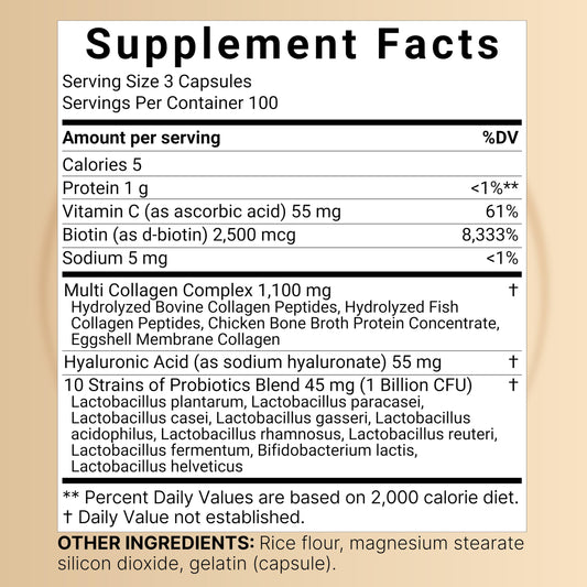 Graphic showing five collagen types I, II, III, V, X and hyaluronic acid