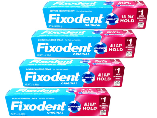Fixodent Complete Soothing Mint denture adhesive cream box and tube