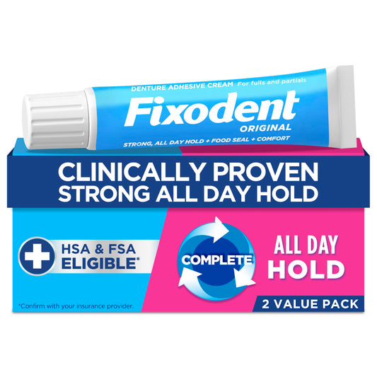 Front view of Fixodent Complete Original denture adhesive cream 2.4 oz tube pack of 2