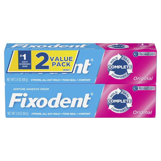 Fixodent Complete Original denture adhesive cream packaging with 2 tubes