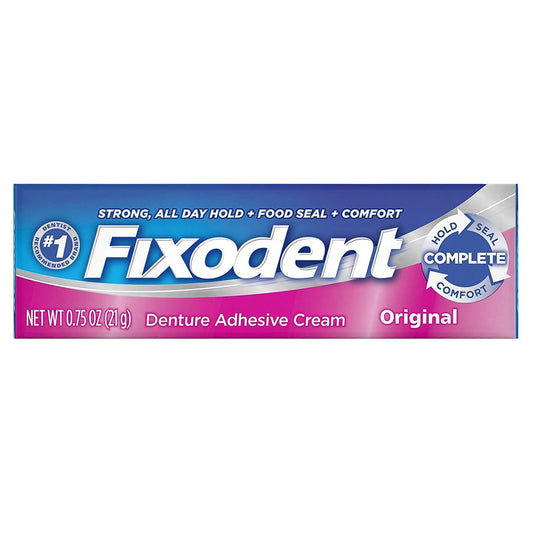 Fixodent Original denture adhesive tube front view (pack of 12)