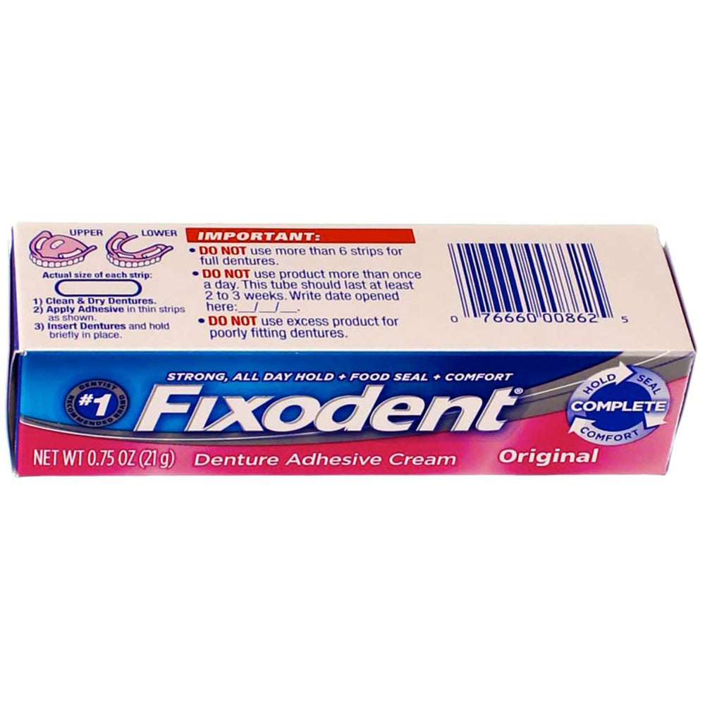 Top view of Fixodent Original 0.75 oz denture adhesive cream