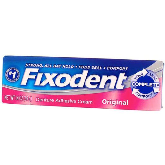 Front view of Fixodent Original Denture Adhesive Cream 1.4 oz tube