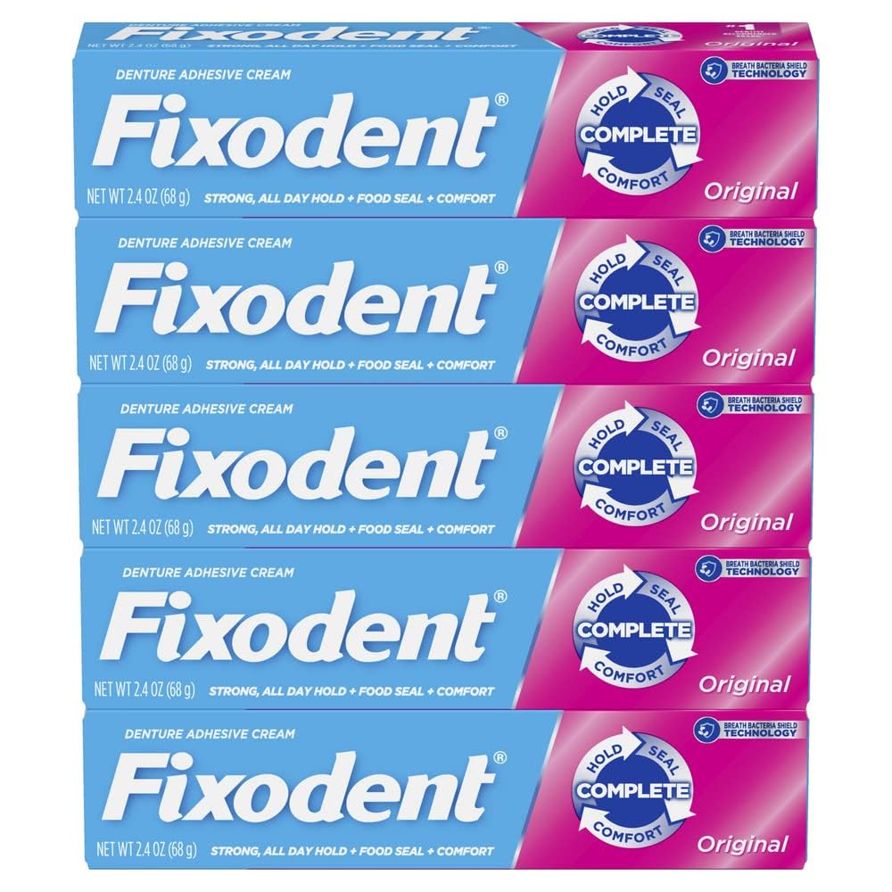 Close-up of Fixodent Original 68g tubes