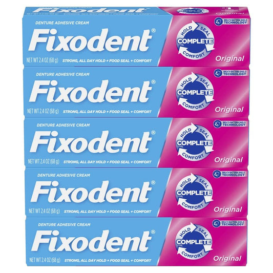 Close-up of Fixodent Original 68g tubes