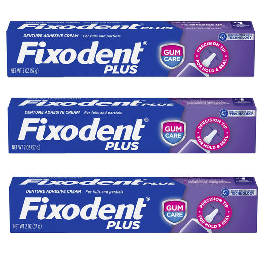 Fixodent Plus Denture Adhesive Cream 2 oz tube — pack of 3