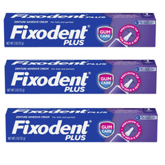 Fixodent Plus Denture Adhesive Cream 2 oz tube — pack of 3