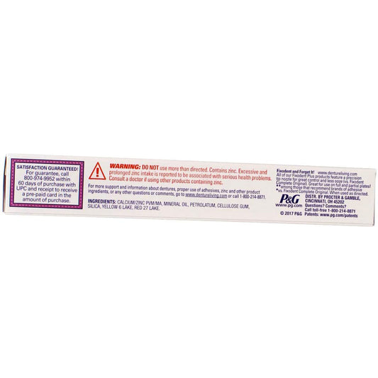 Close-up view of Fixodent Plus 2 oz tube