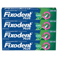 Four 2.0 oz Fixodent Plus Scope denture adhesive tubes