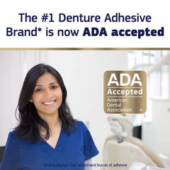 ADA Accepted logo displayed on Fixodent Pure Strength packaging