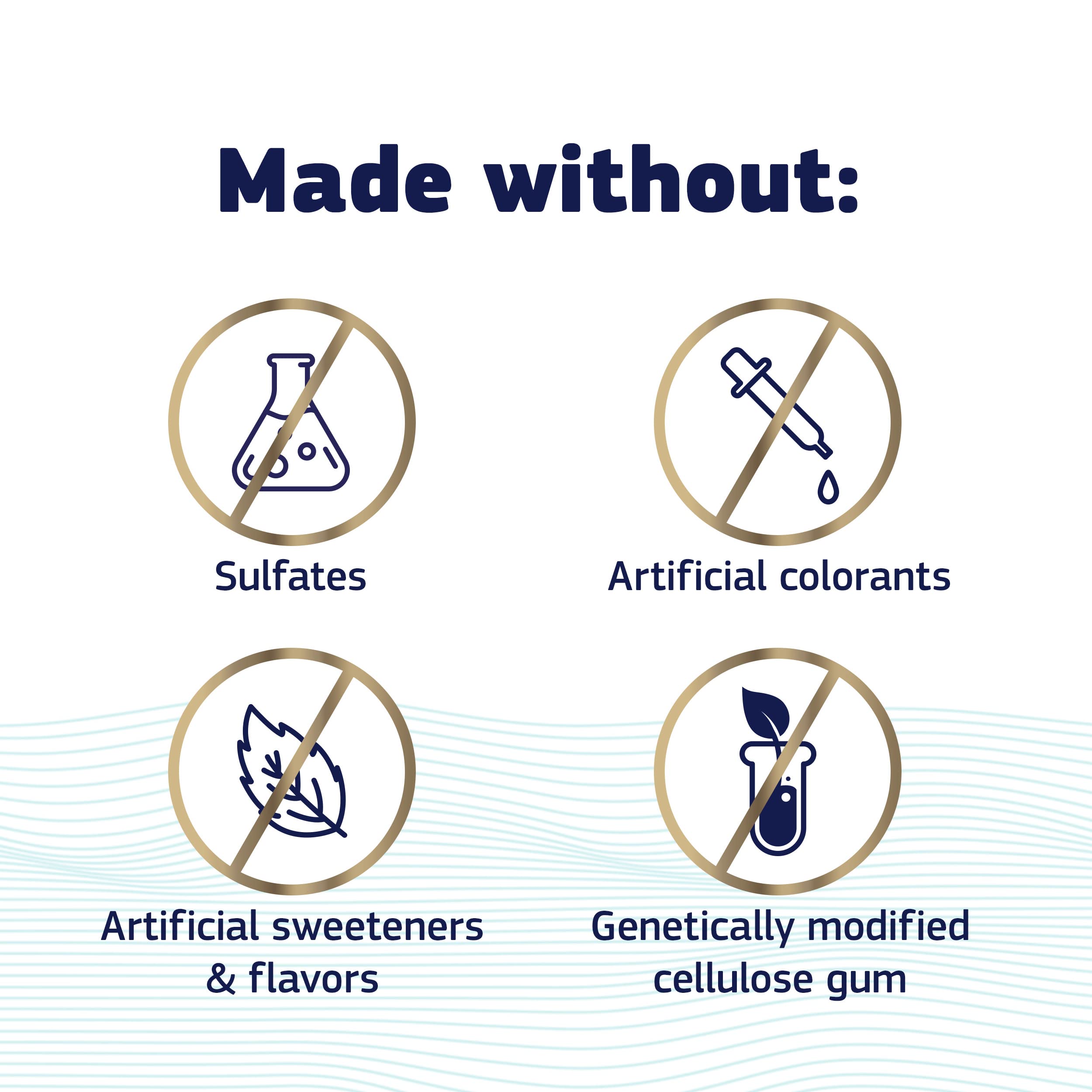 Packaging highlighting no sulfates, artificial colorants, flavors, or sweeteners