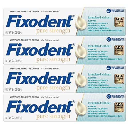 Pack of four 2.4oz tubes of Fixodent Pure Strength denture adhesive