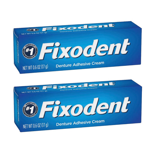 Fixodent Secure Denture Adhesive Cream packaging and tube – 2 x 0.6 oz