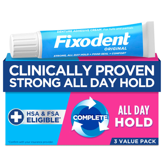 Fixodent Complete Original Denture Adhesive Cream 2.4 oz tube in 3-pack