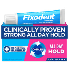 Fixodent Complete Original Denture Adhesive Cream 2.4 oz tube in 3-pack