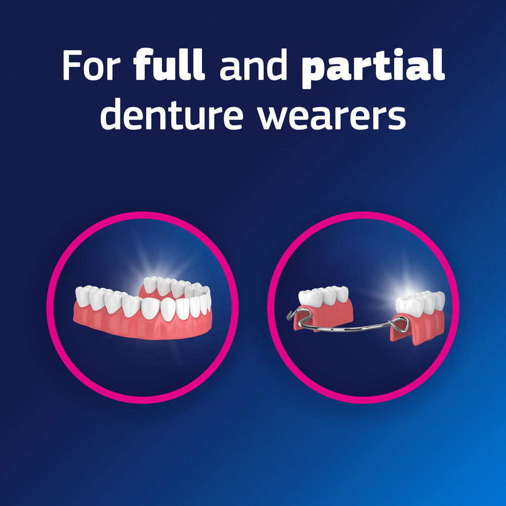 Close-up of Fixodent Plus Denture Adhesive Cream 2 oz application