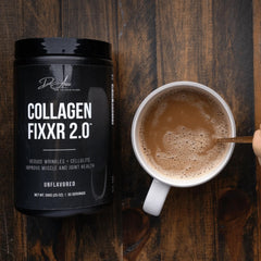 Lifestyle image: mixing Fixxr Collagen 2.0 into a beverage