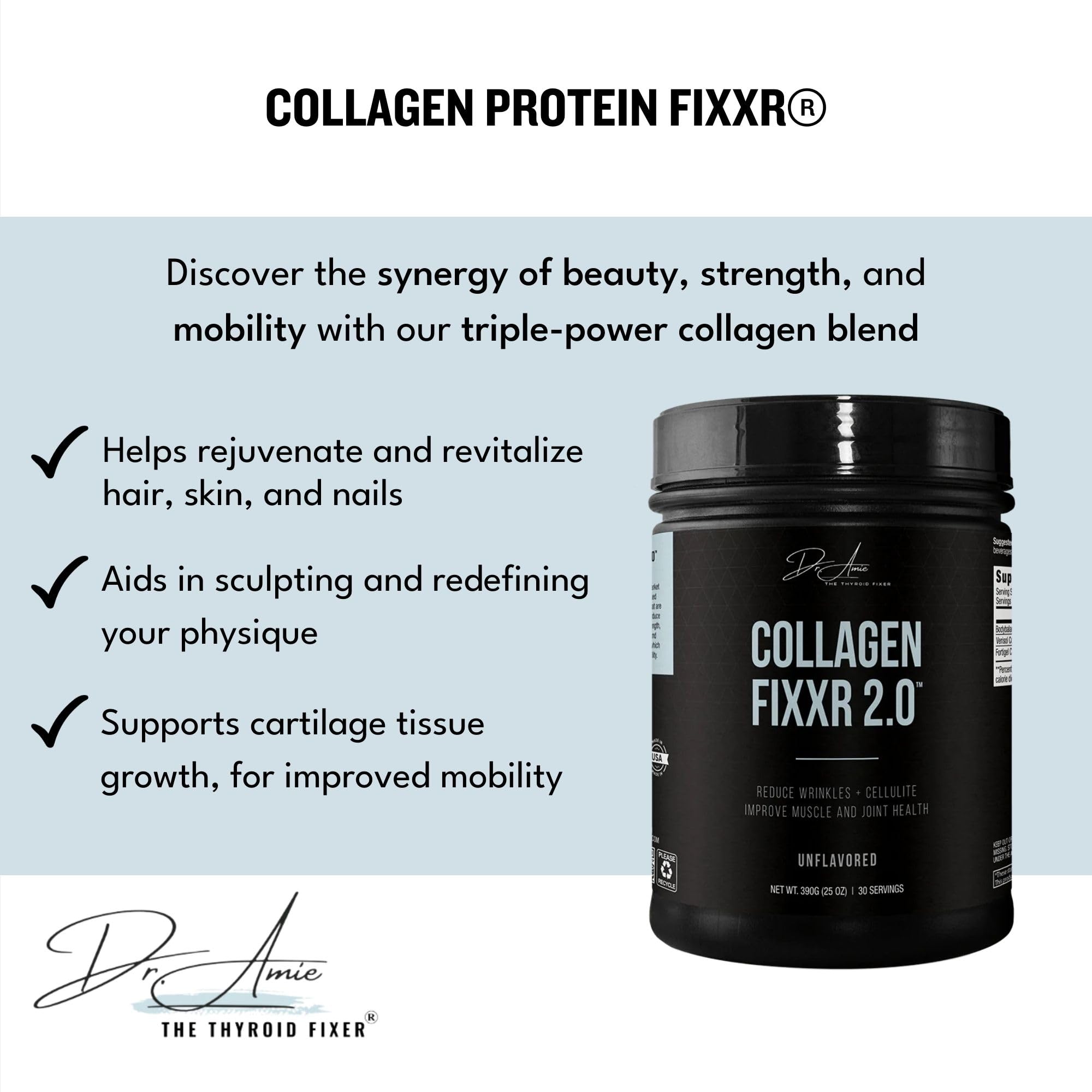 Close-up of Fixxr Collagen 2.0 triple-blend labels